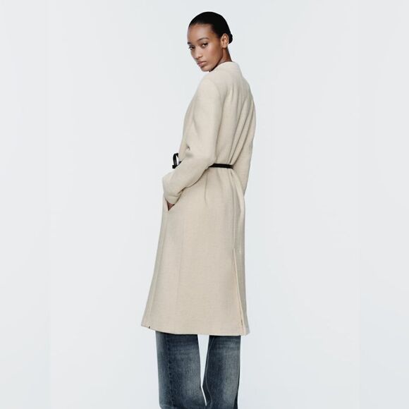 ZARA WOOL BLEND COAT WITH LEATHER BELT - Picture 8 of 10